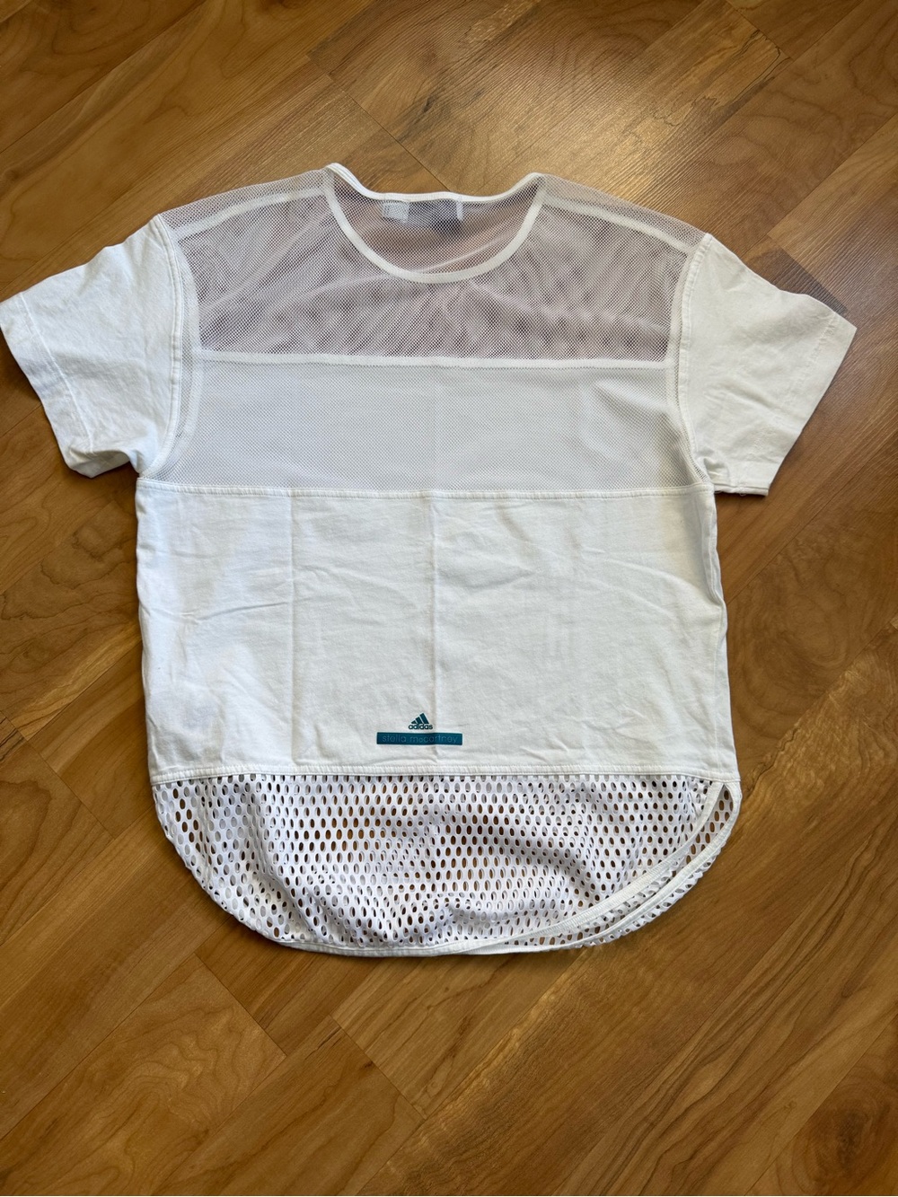 Oversized Double Mesh White Short Sleeve Tee: Adidas by Stella McCartney